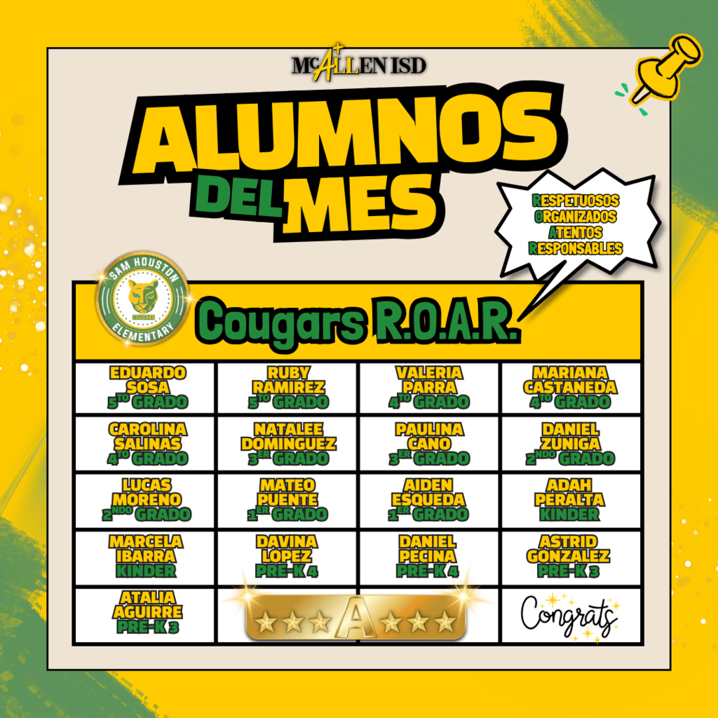 Flyer with Student Names for Students of the Month in Spanish