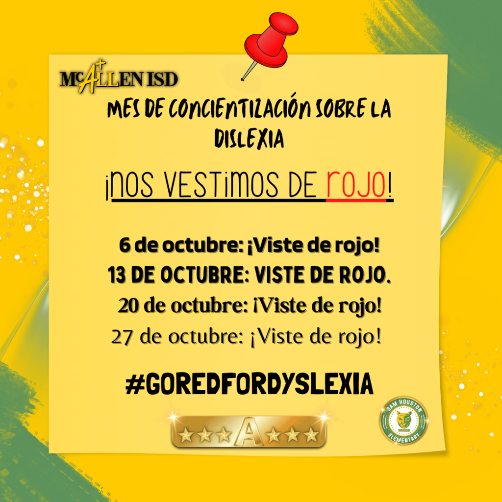 Flyer for We Go Red for Dyslexia in Spanish