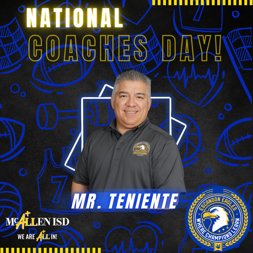 🏆💙💛 **Happy National Coaches Day!** 💛💙🏆 Today, we celebrate the amazing coaches who inspire, encourage, and support our students and staff every day! A special shoutout to **Coach Maya and Coach Mary** for all you do to motivate our Eagles and help them soar! 🦅✨ We also want to give a special thank-you to our incredible **Instructional Coaches, Mr. Teniente and Ms. Preciado**, for guiding, supporting, and empowering our teachers and staff to grow and succeed. 📚💫 We are so grateful for each of you and the positive impact you make at Escandon! 💙💛 **Thank you for helping us #TogetherWeSoar!** 🦅 #NationalCoachesDay #EscandonEagles #TogetherWeSoar #CoachAppreciation