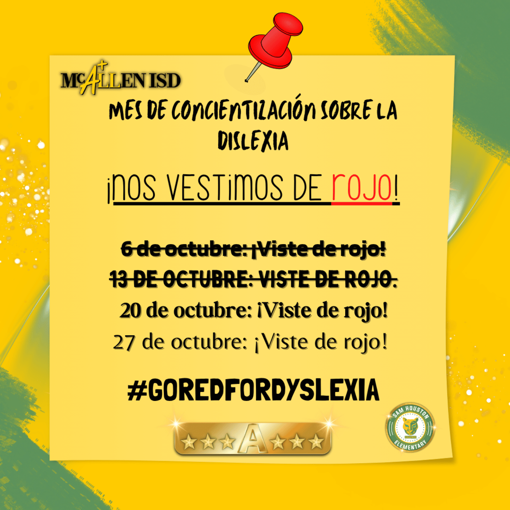 Flyer for We Go Red for Dyslexia in Spanish