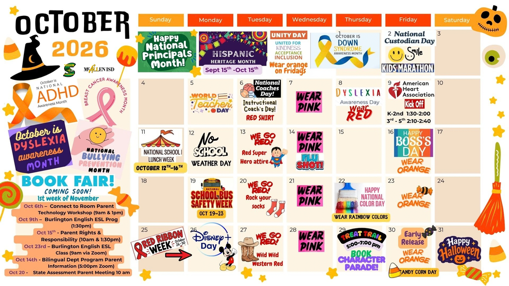 Seguin Elementary Updated October Calendar