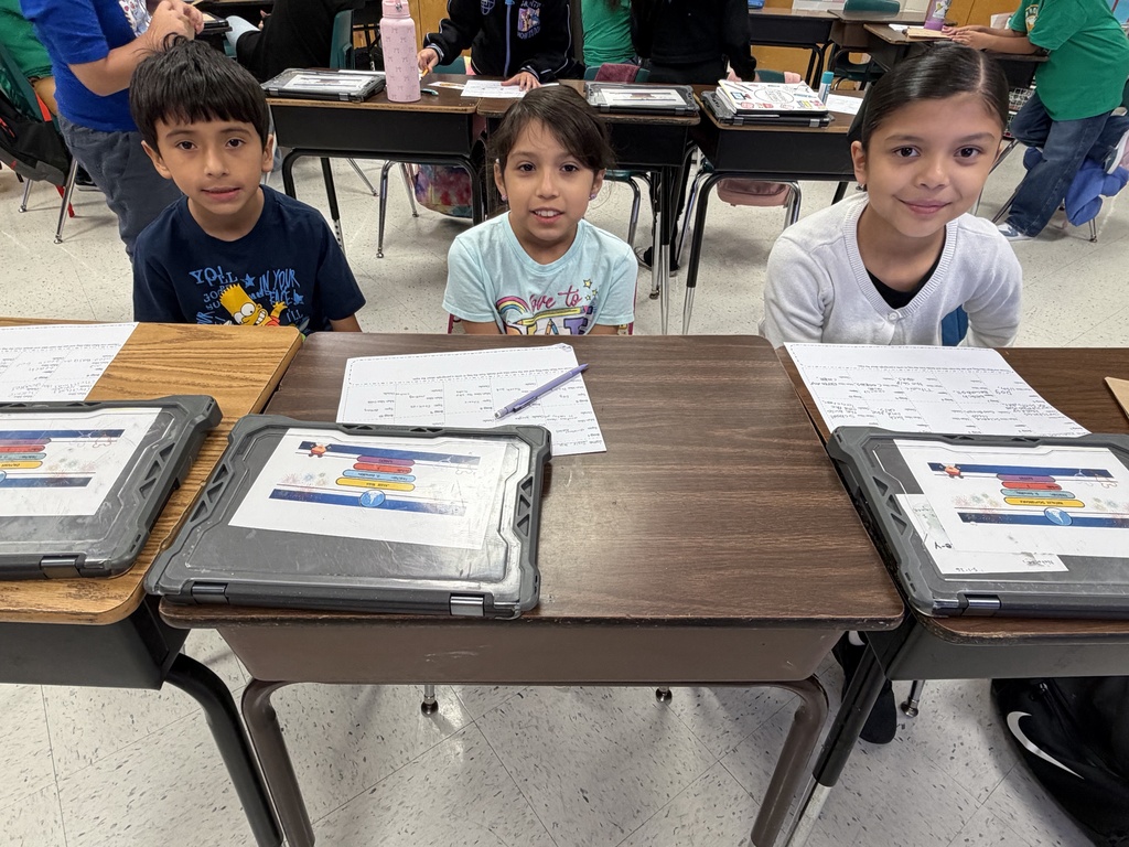 Students posing for main idea activity.