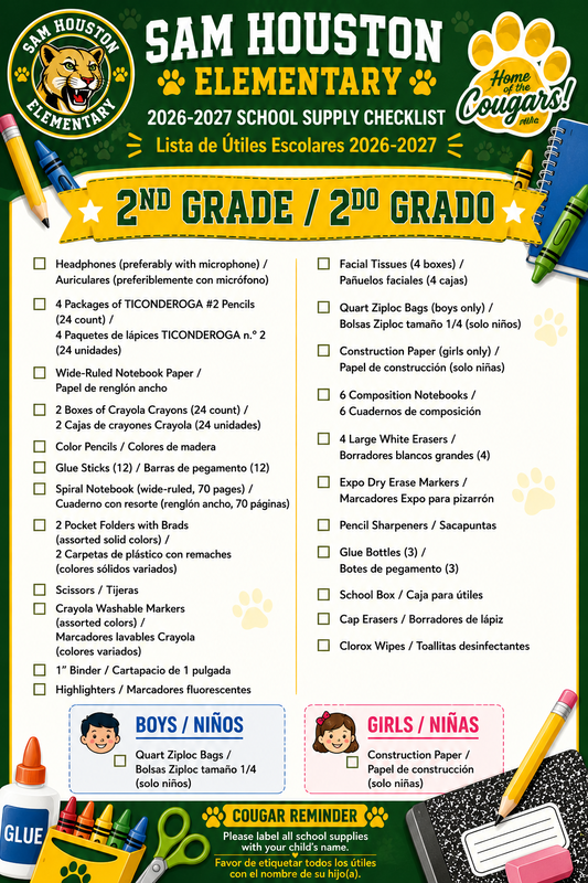Image of 2nd grade Supply List