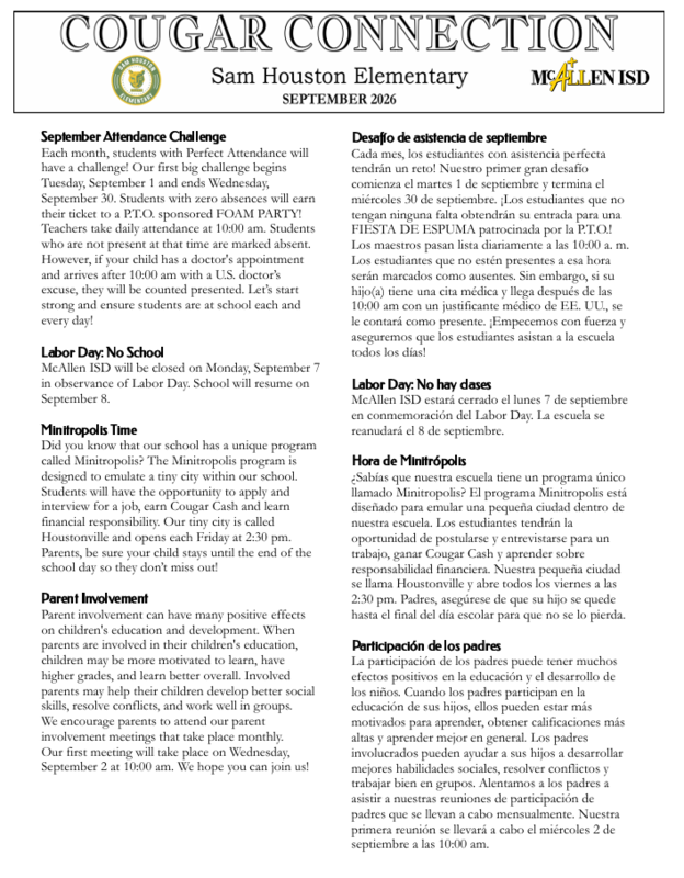 Image of September Cougar Connection Newsletter which links to PDF