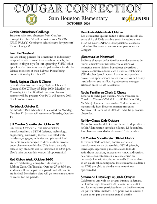 Image of October Cougar Connection Newsletter which links to PDF