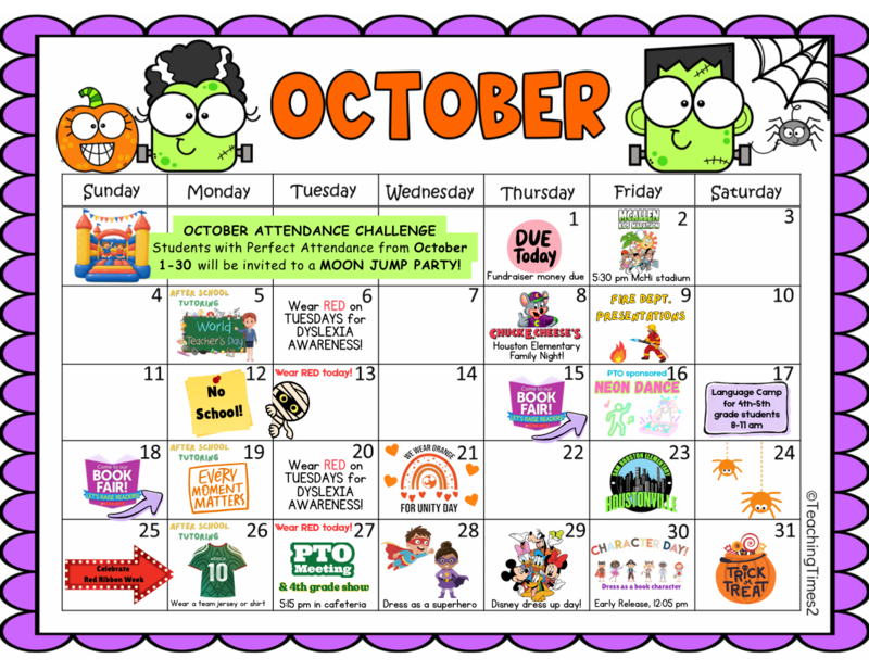 Image of October Calendar which links to PDF