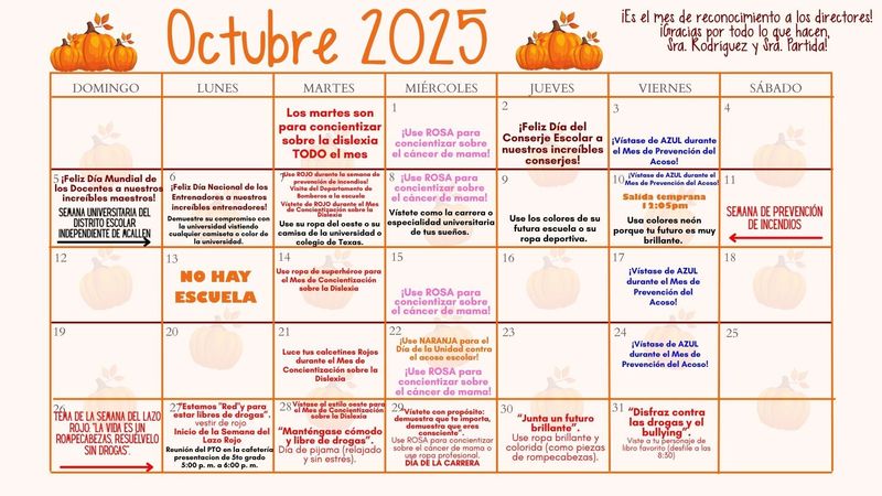 Calendario de octubre