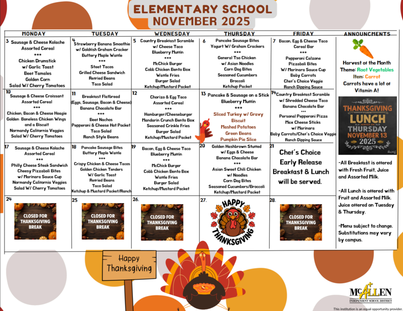 Decorative Image for November Breakfast & Lunch Menu