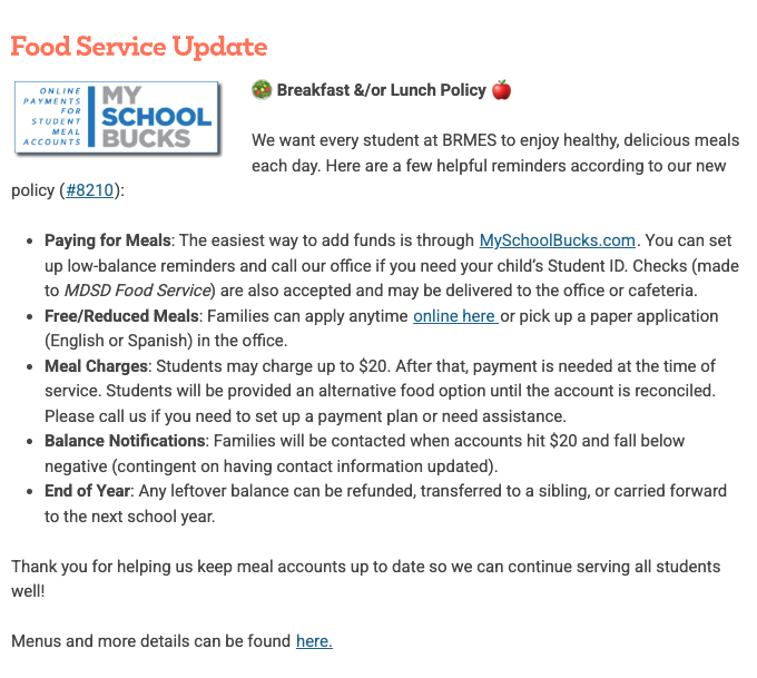 Food Service Update 9/25