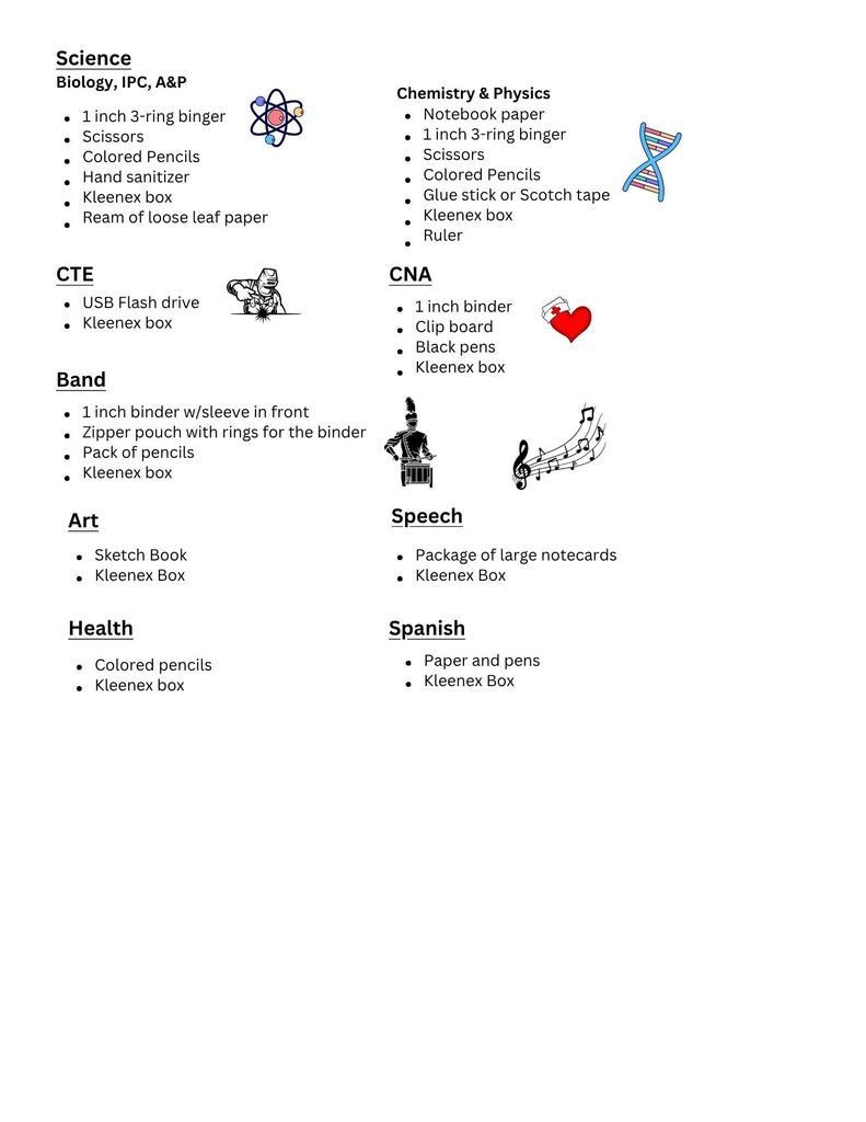School Supply list