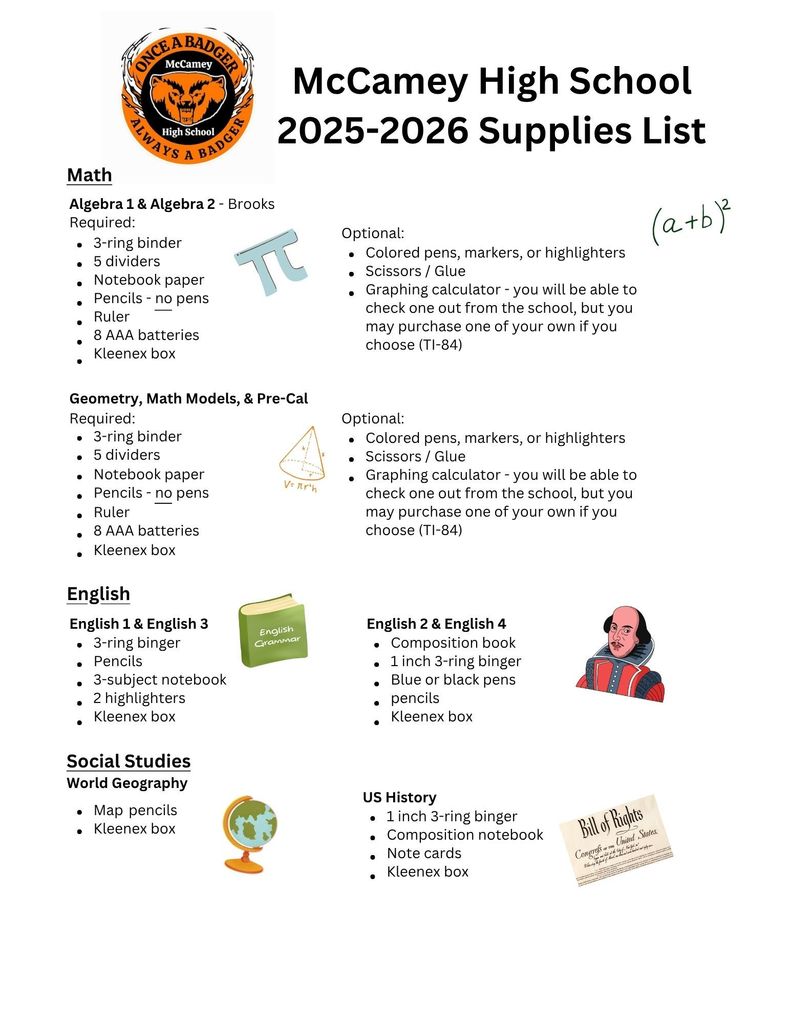 School supply list