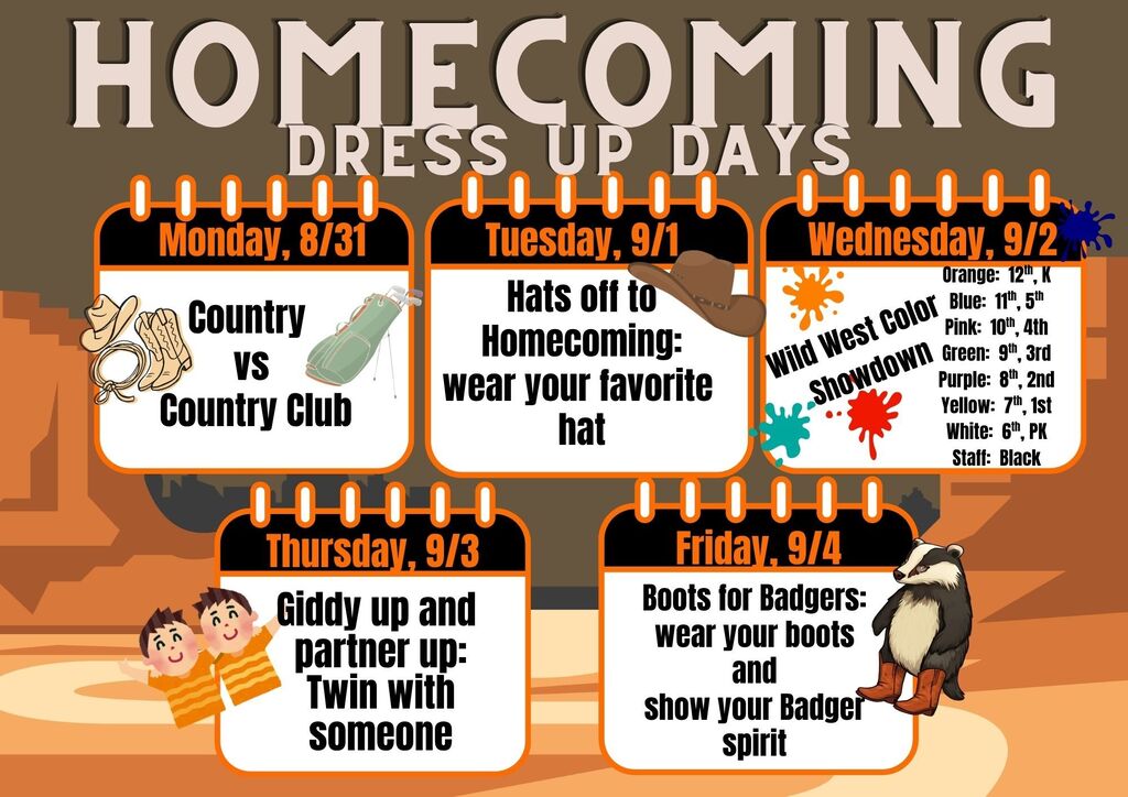 Homecoming Dress Up days for Next week!!