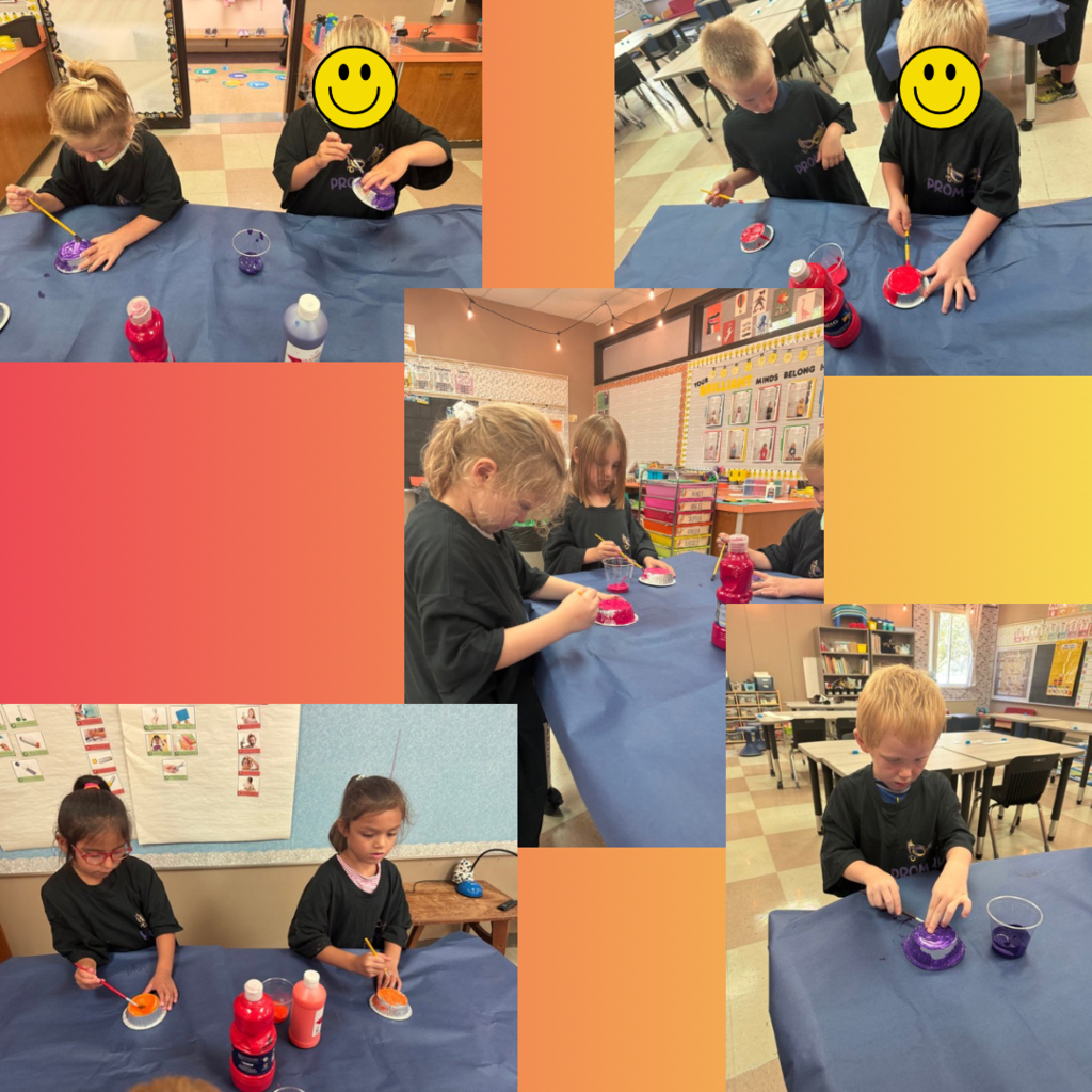 Kindergarten students working on art projects