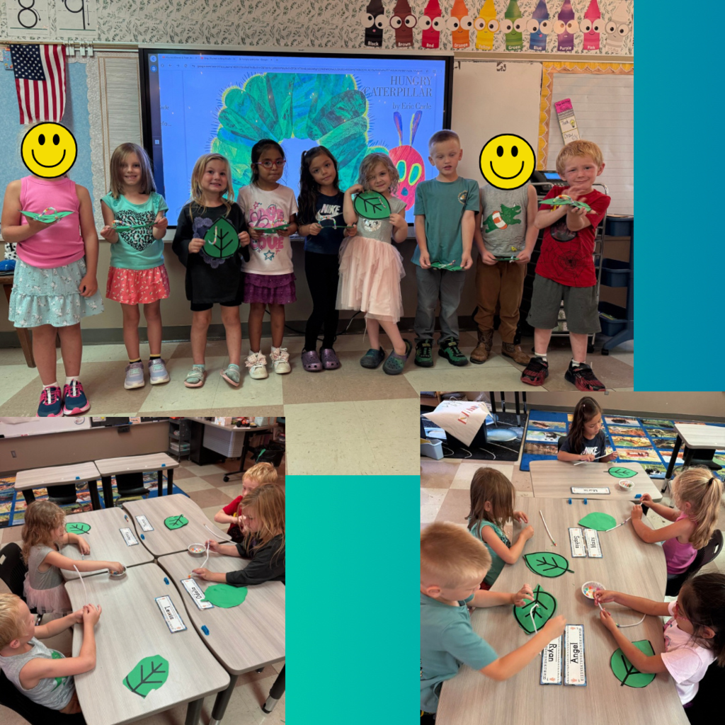 Kindergarten students working on art projects