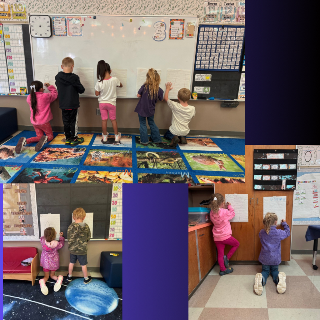 Kindergarten students working on art projects