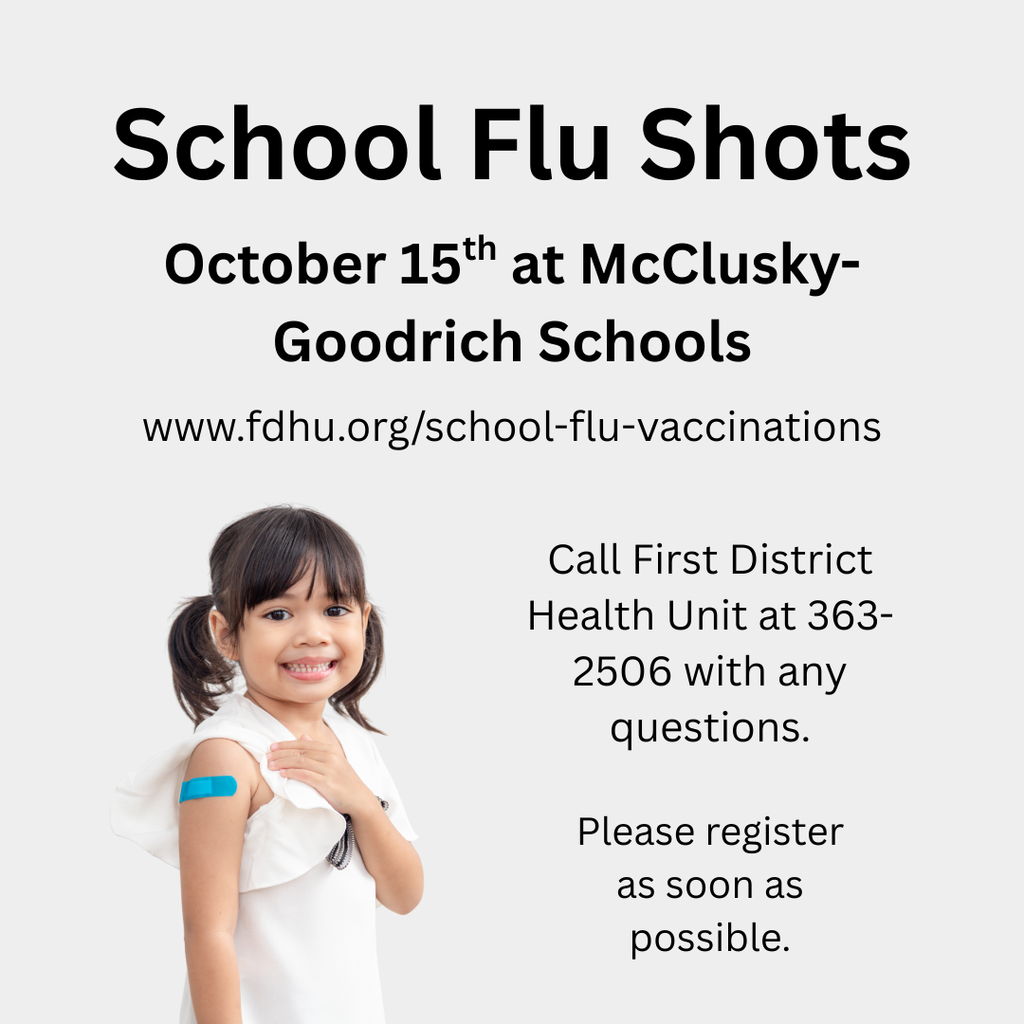 Flu shots coming October 15th at McClusky-Goodrich Schools