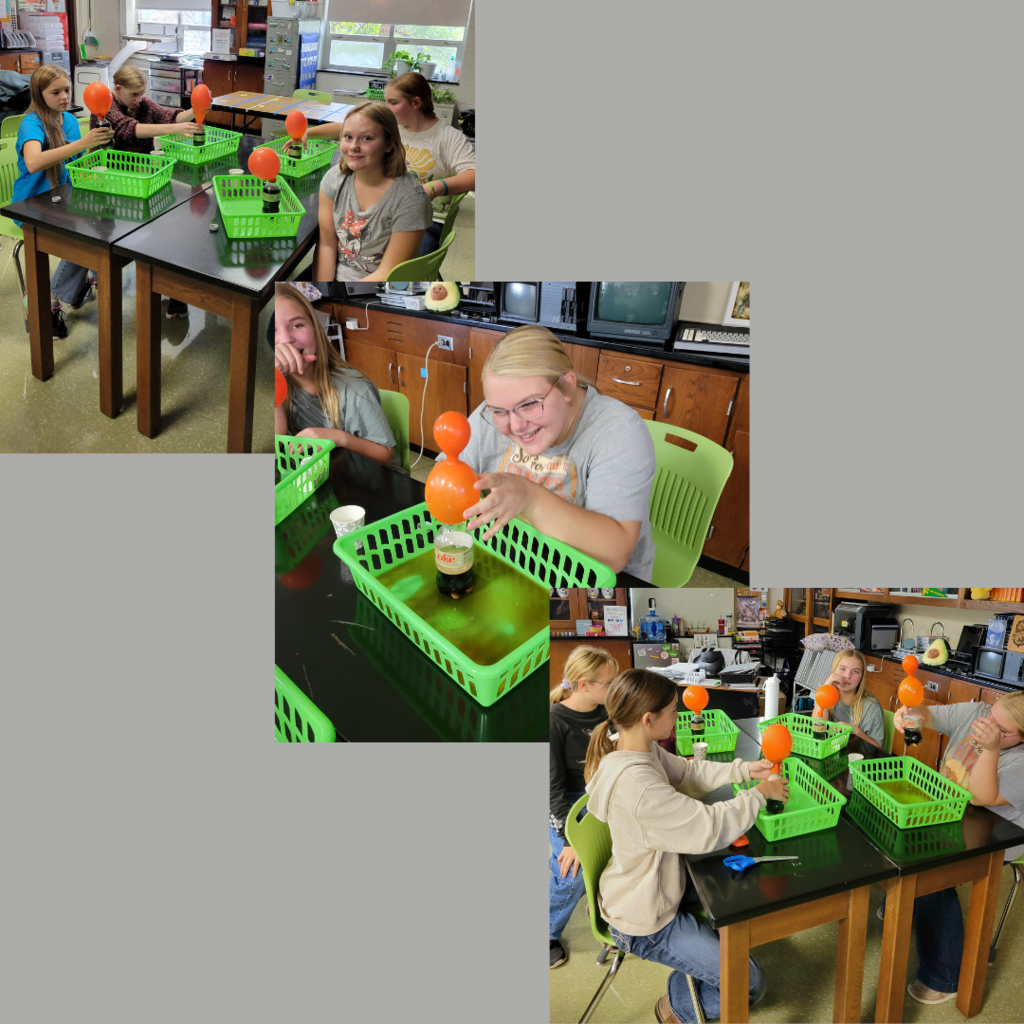 Junior high students experimenting with Coke and Mentos using balloons to catch the carbon dioxide