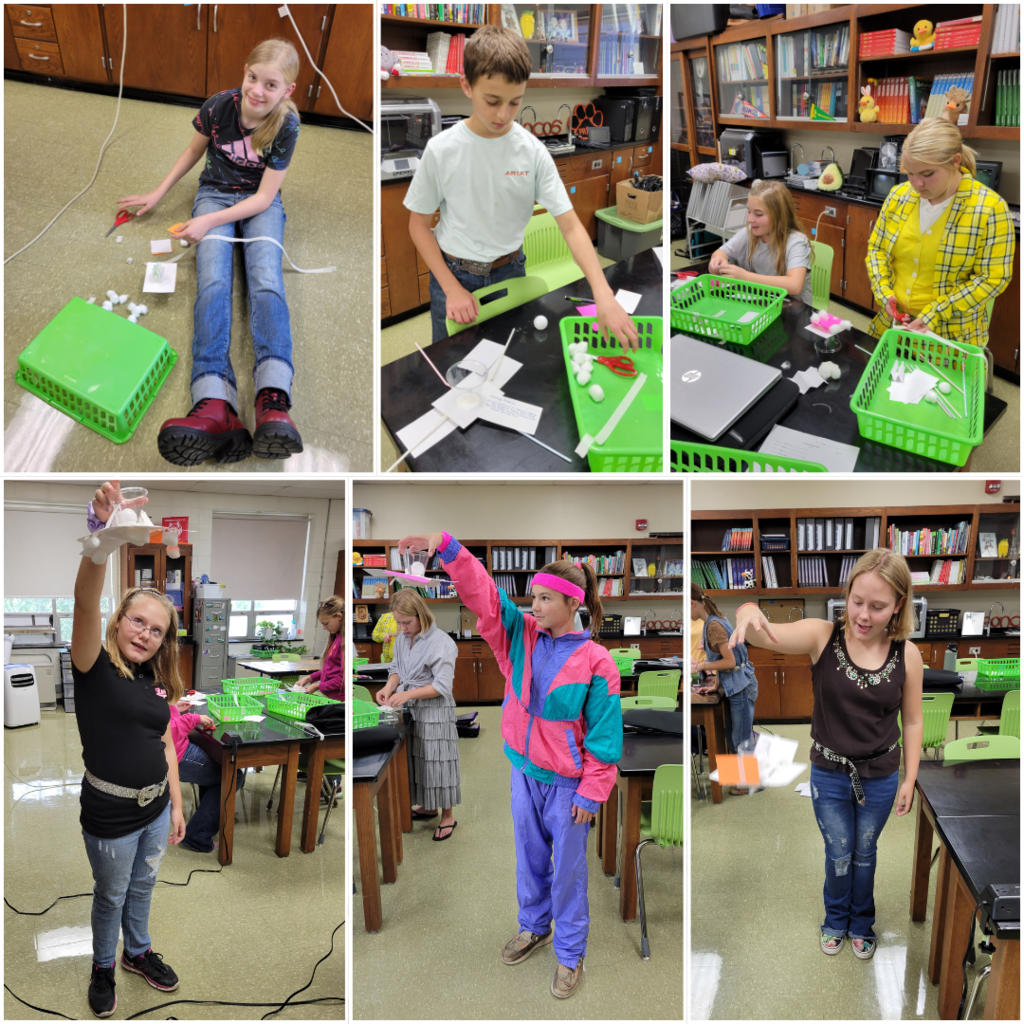 Junior high students building and testing paper Mars landers
