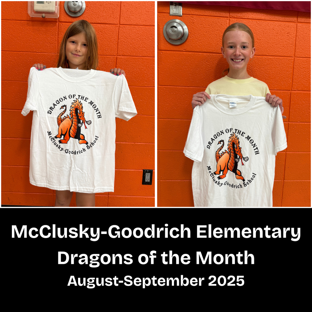 Elementary students posing with Dragon of the Month t-shirts