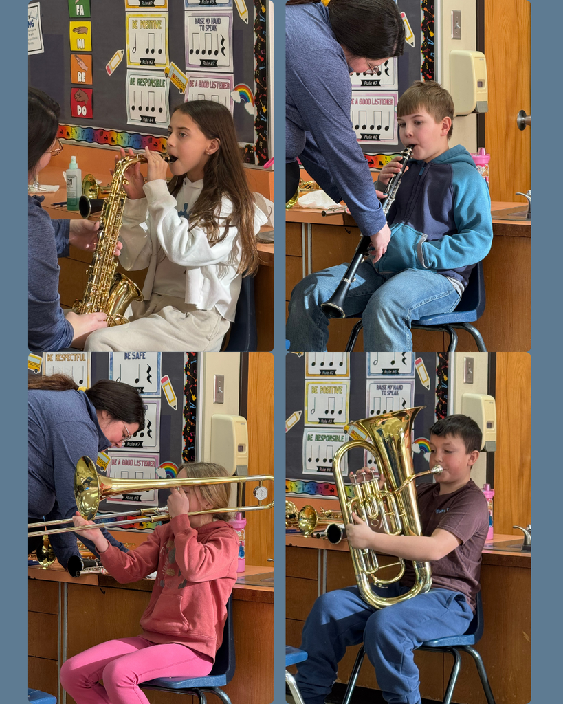 Elementary students getting fitted for instruments