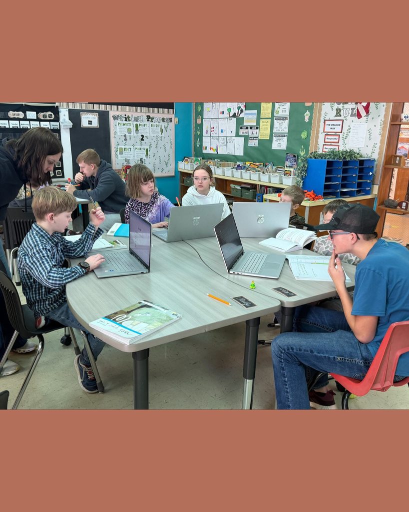 Elementary students and their high school mentors conducting research on their computers.