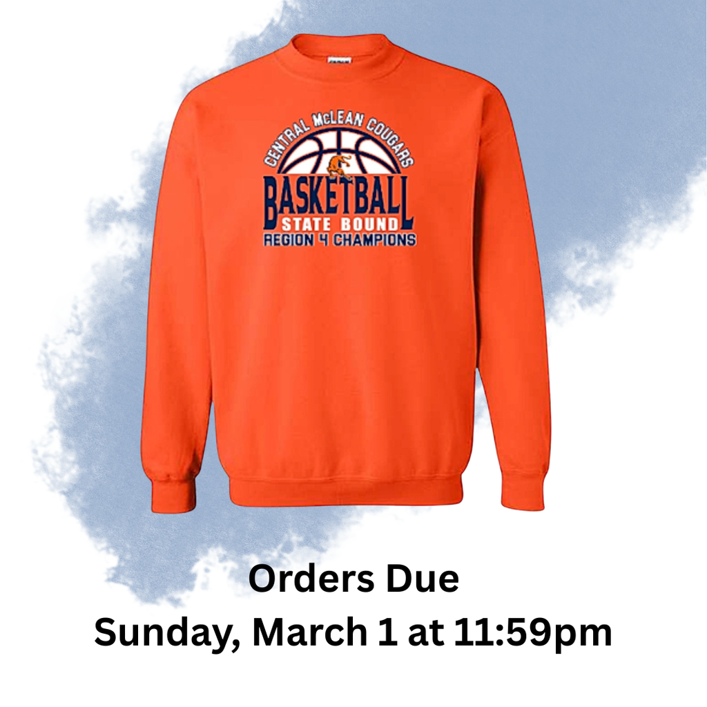 A photo of an orange, long-sleeved shirt. Orders due Sunday, March 1st at 11:59pm.