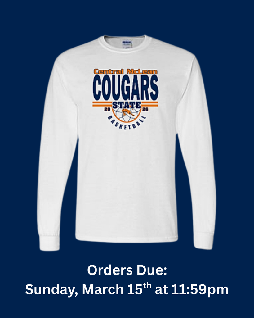 A photo of a white long-sleeved t-shirt with Central McLean Cougars on it.