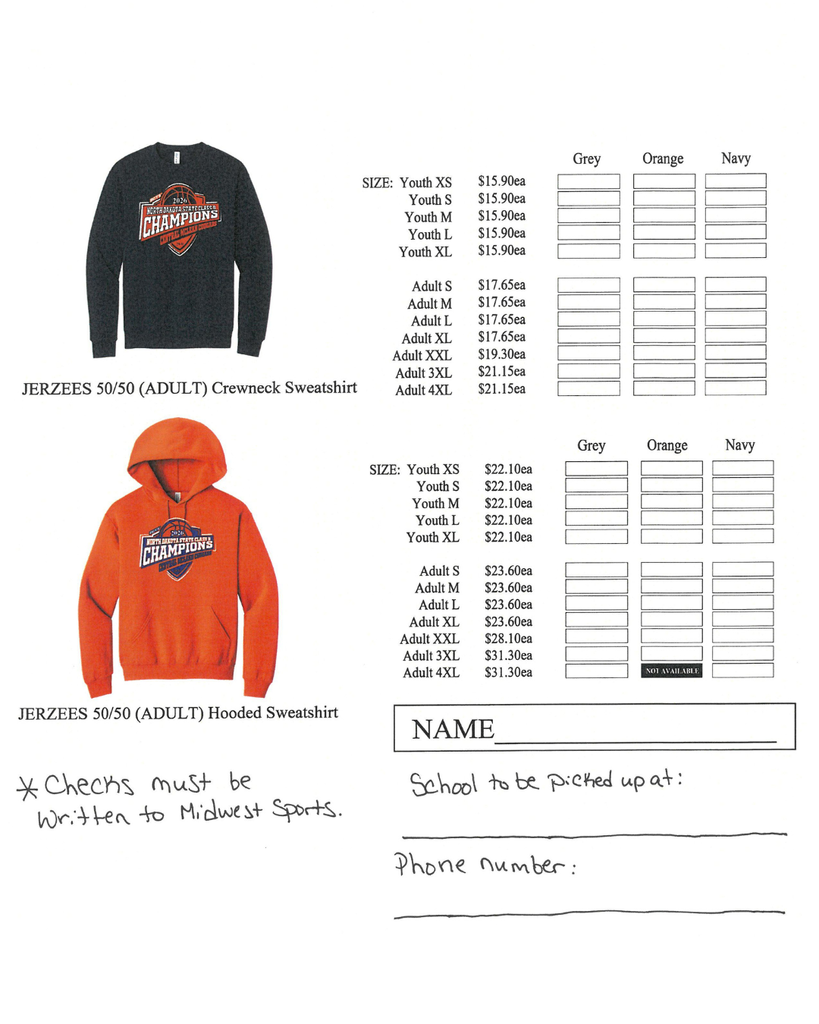 State boys' basketball championship shirts order form