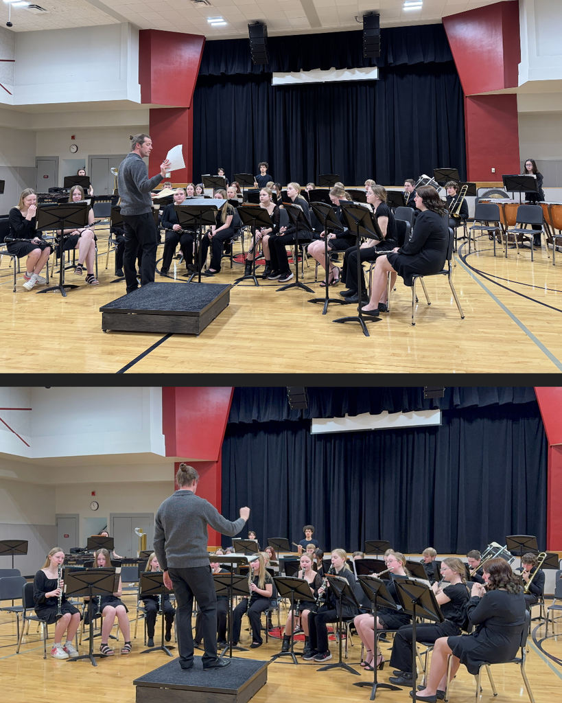 High school students with instruments playing with a director.
