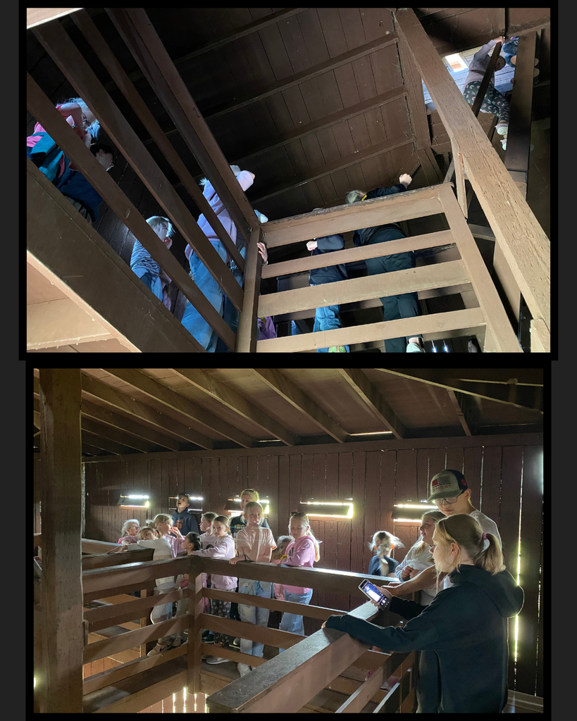 Photos of students standing inside blockhouses