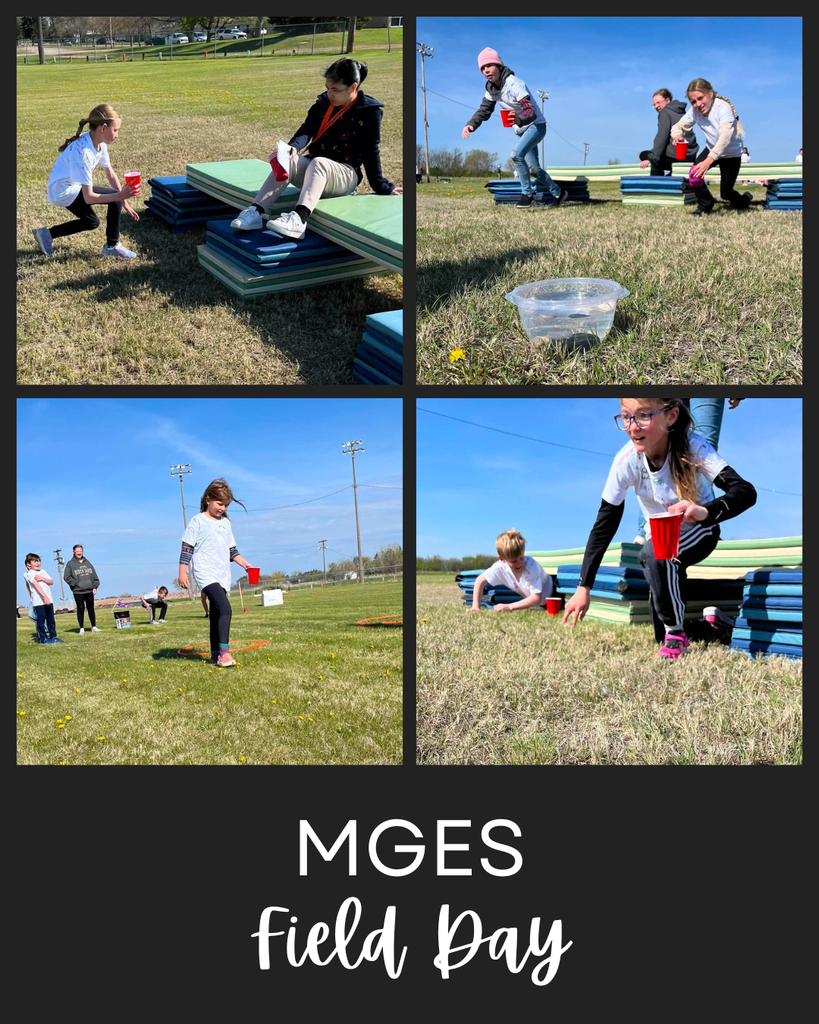 Photos of elementary students outside carrying red cups full of water