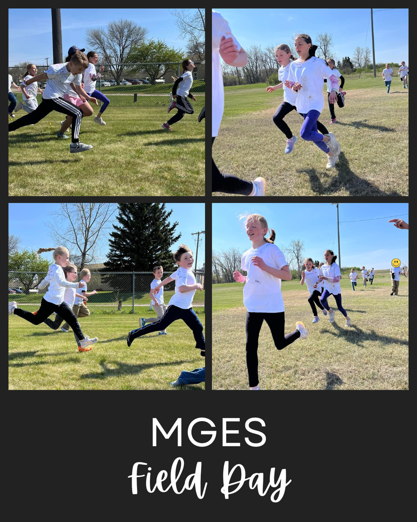 Photos of elementary students outside running a race