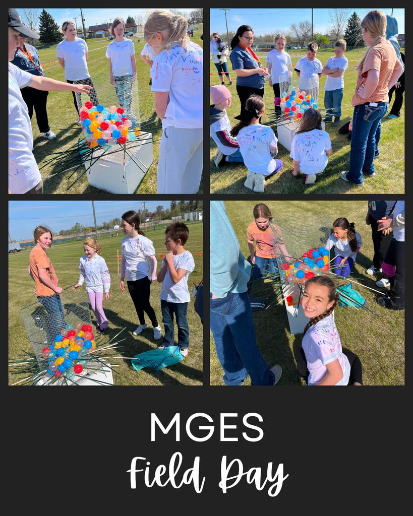 Photos of elementary students outside playing giant Kerplunk