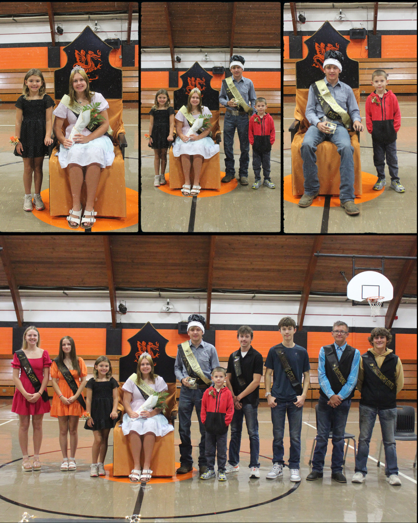 Photos of high school students dressed nicely and posing for the camera, two of which are wearing crowns