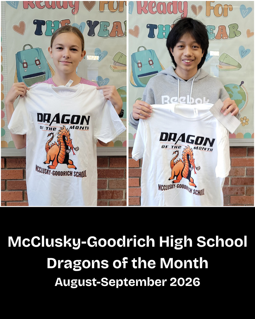 Two high school students posing with Dragon of the Month t-shirts