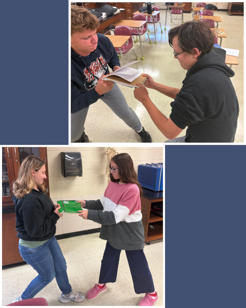 High school students conducting a friction experiment with notebooks.