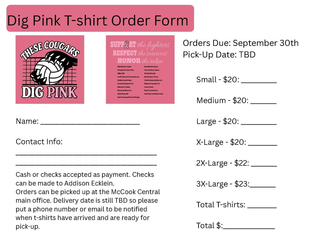 Dig Pink Tshirt Order Form