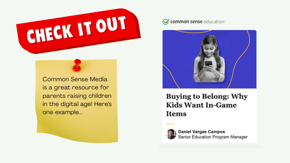 Visual invitation to check out Common Sense Media