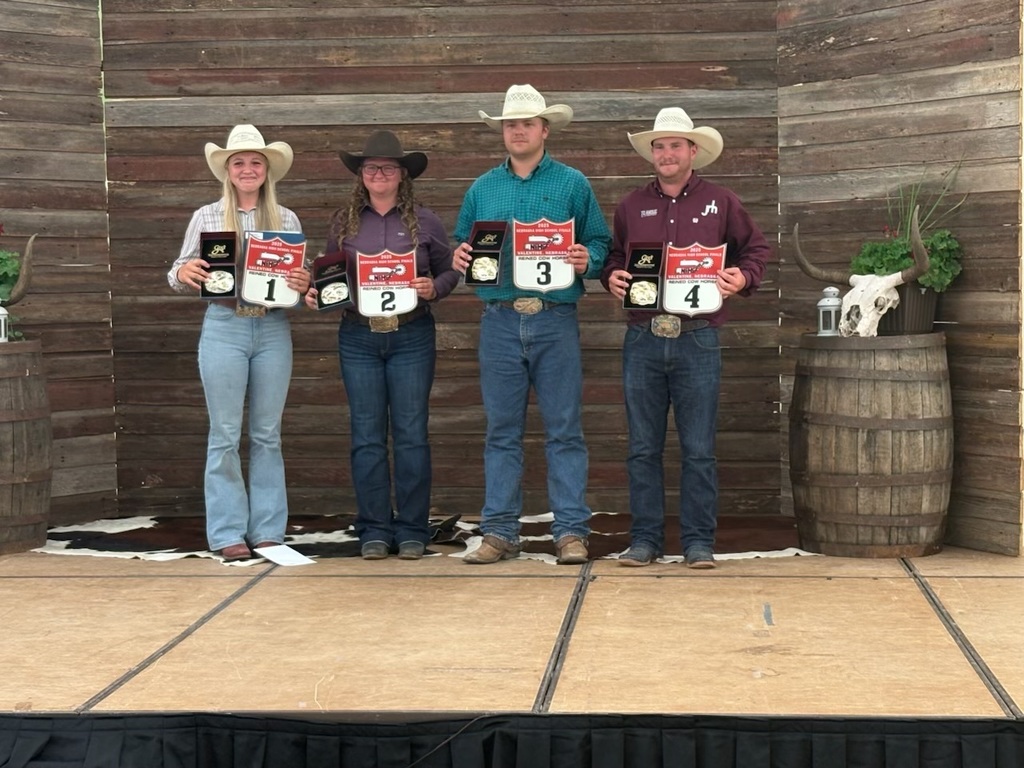 Reese Gillespie poses with the other 3 contestants who will represent Nebraska in the Reining Cow Horse competition at National  High School Rodeo Finals later this summer.