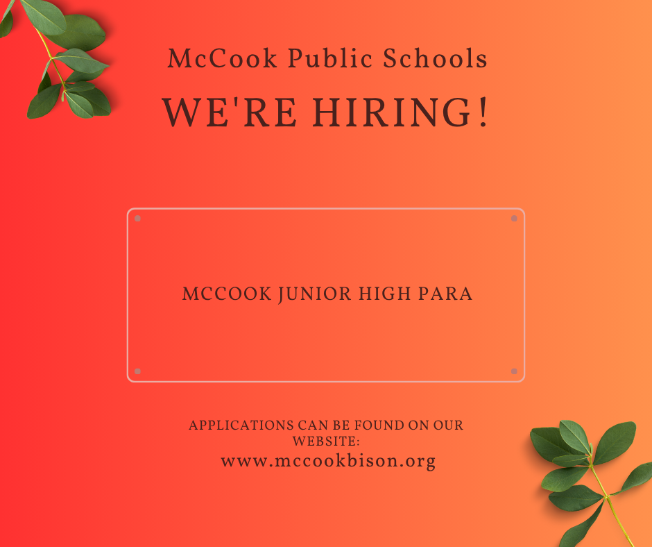 We're hiring a JH Paraprofessional!  Applications can be printed from our website here: https://drive.google.com/file/d/1KojE014qNyq32bgpglUKAv0eBy_0phl7/view