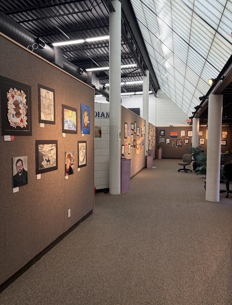 Hallway at the Wrightstone Gallery, displaying the work of MHS Art Students.