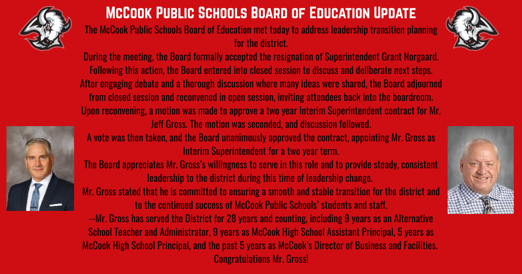 McCook Public Schools Board of Education Update