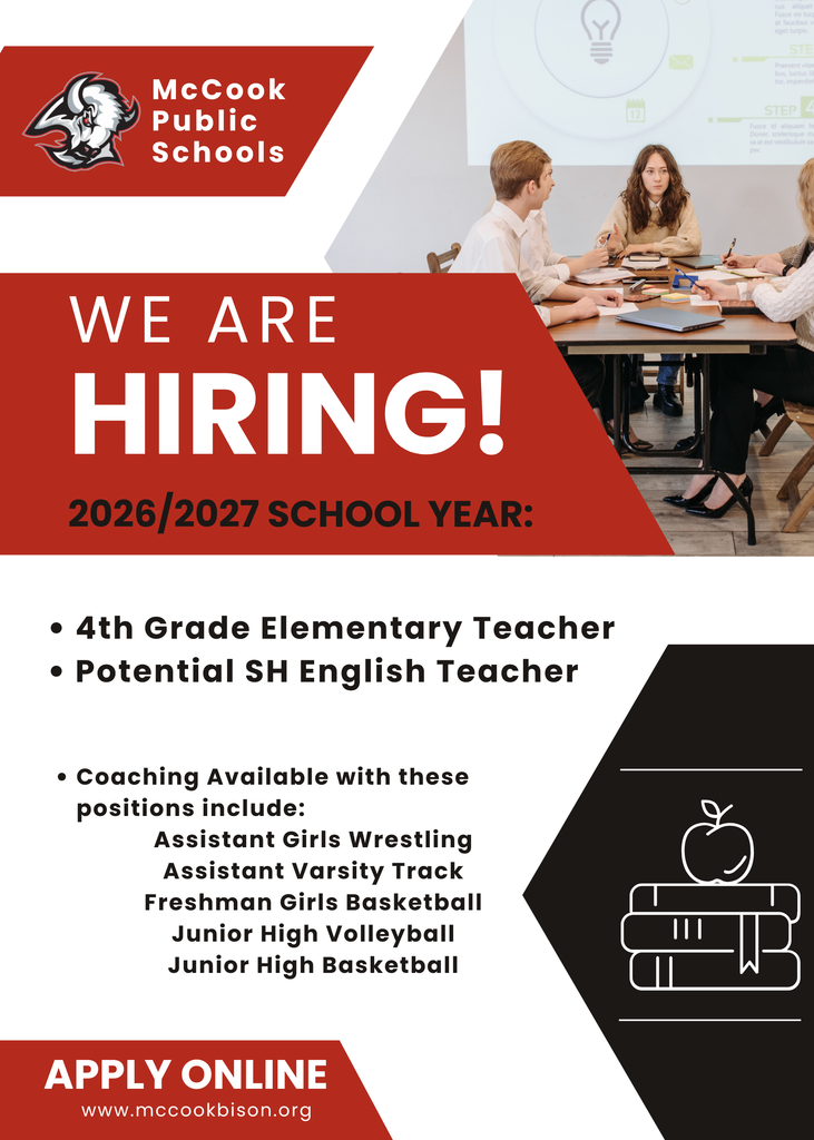 We're hiring for the 26/27 school year!  For more information visit www.mccookbison.org