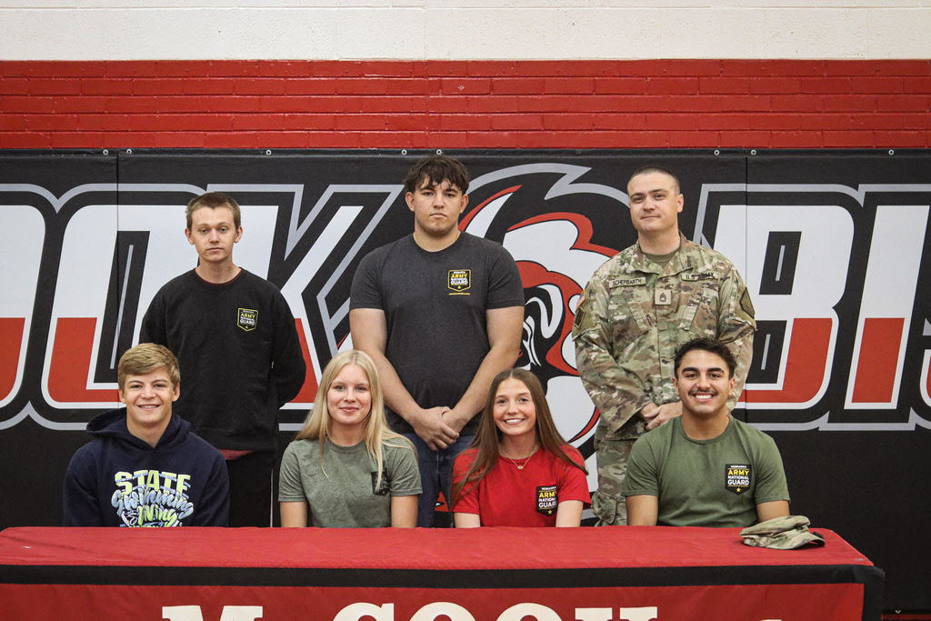 McCook Public Schools Military Signing Day 4.30.26  Travis Merchant: Nebraska National Guard Blake Rodewald: Army ROTC Brecken Gale: Nebraska National Guard Peyton Cock: Nebraska National Guard Simon Garcia: Nebraska National Guard Kayden Smith: Nebraska National Guard