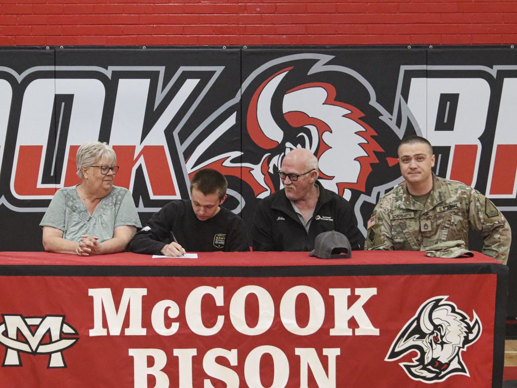 McCook Public Schools Military Signing Day 4.30.26  Travis Merchant: Nebraska National Guard Blake Rodewald: Army ROTC Brecken Gale: Nebraska National Guard Peyton Cock: Nebraska National Guard Simon Garcia: Nebraska National Guard Kayden Smith: Nebraska National Guard