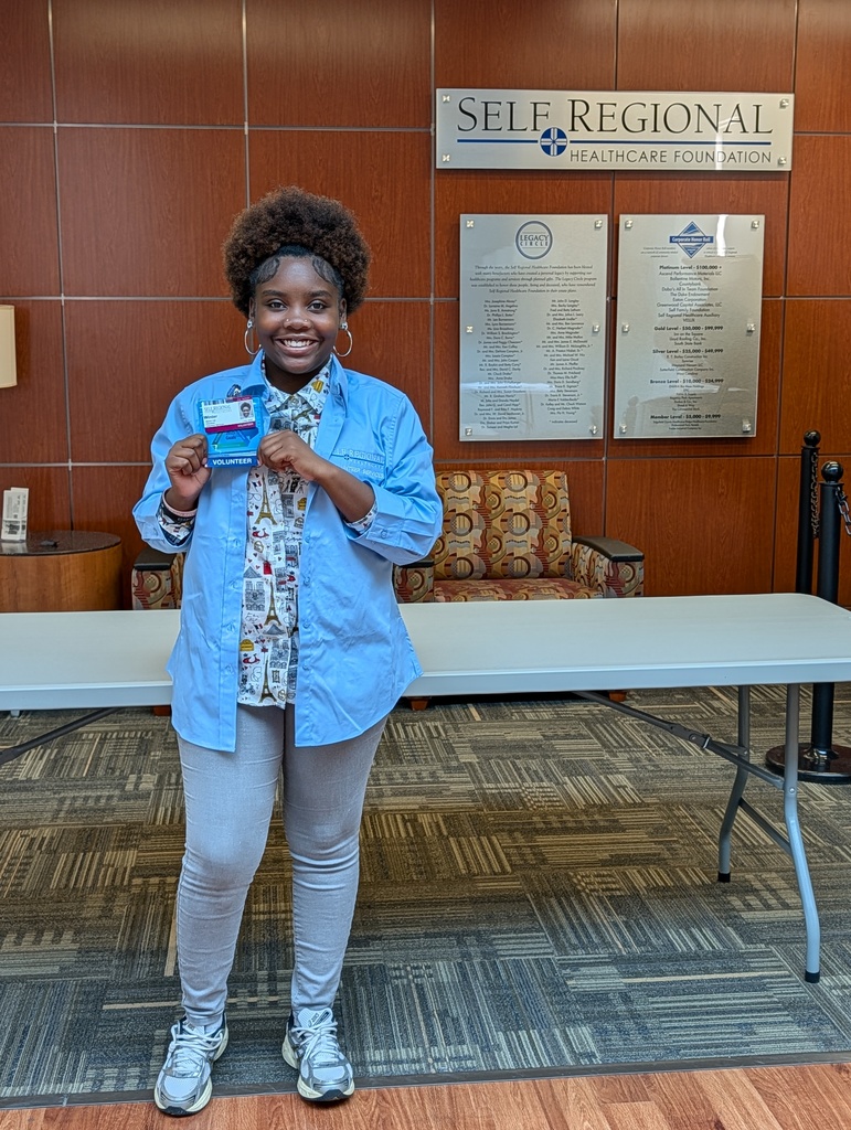 Congratulations to 12th grade student, Winter Hill. Winter will begin working at Self Regional Hospital in Greenwood, SC on Saturday, October 4th. Her supervisor will be Mr. Anthony Cappellini. I am so proud of you Winter. Keep reaching for the stars. 