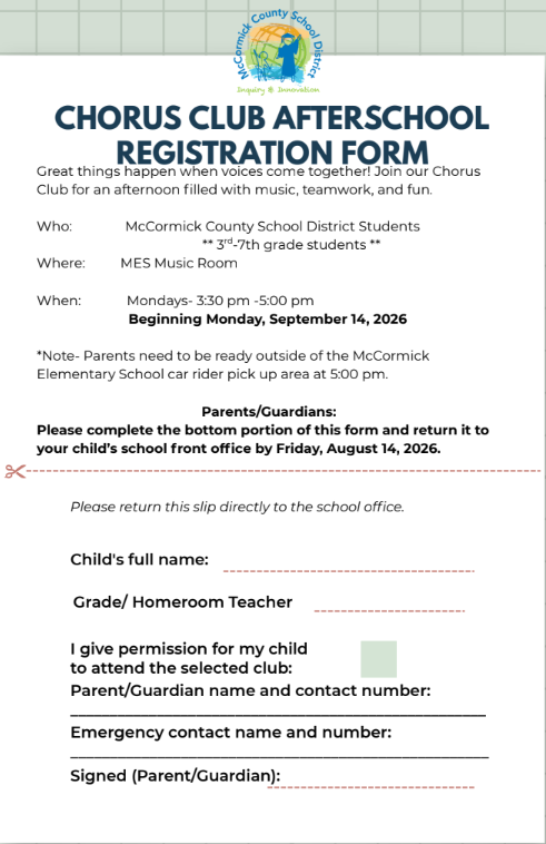 Chorus Registration Sheet