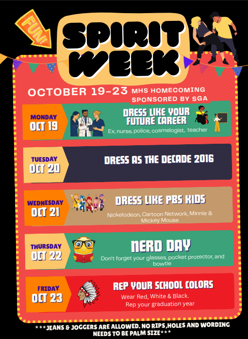 SGA would like to invite the middle school students and staff to participate in Homecoming dress-down!