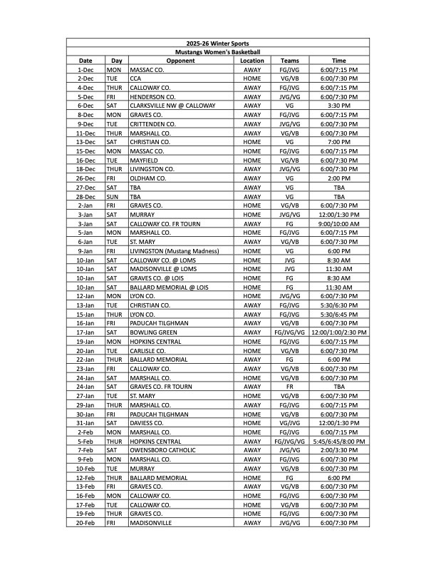 25-26 Winter Pocket Schedules  - Girls BBall