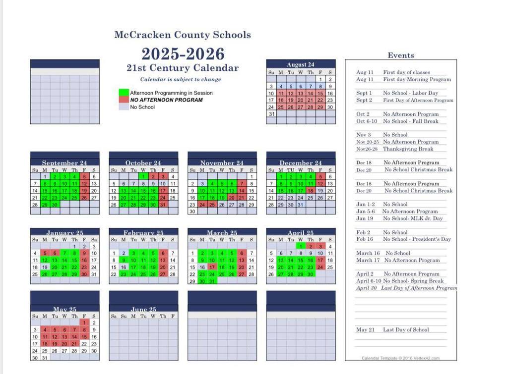 After school calendar